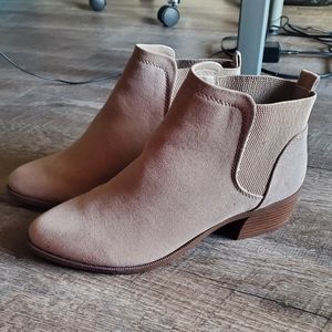 Faux Nubuck Block Heel Chelsea Ankle Booties